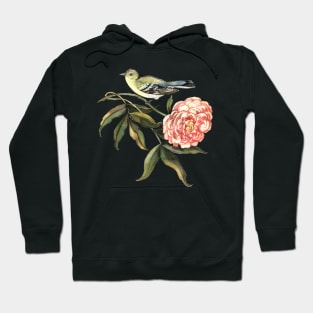 Watercolor Bird And Flower Peony Hoodie